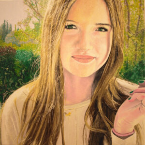 Tableau d'une fille sur une toile en polyester à la peinture à l'huile